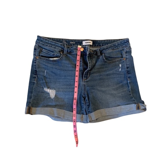 Sonoma Pants - Sonoma Jean Shorts‎ Distressed Denim Cuffed Hem Blue Size 14